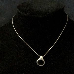 Teardrop Silver plated Necklace Pendant Geometry Onyx droplet tear modern.